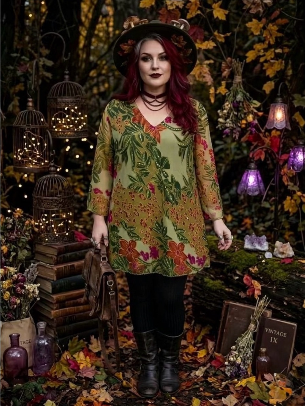 VTG Signature JMB Beaded Sheer Floral Tunic Blouse 1X Whimsigoth Boho